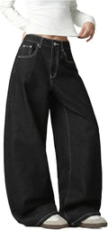 Baggy Women’s Wide Leg Jeans High Waisted Baggy Denim Pants Loose Fit Y2K Graphic Jeans Black