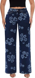 Mid-Low Rise Baggy Jeans Wide Leg for Women Distressed Pants Stretchy Bottom Lady Basic Comfortable Denim