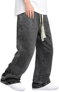 Mens Baggy Jeans Elastic Waisted Denim Pants for Men with Drawstring Streetwear