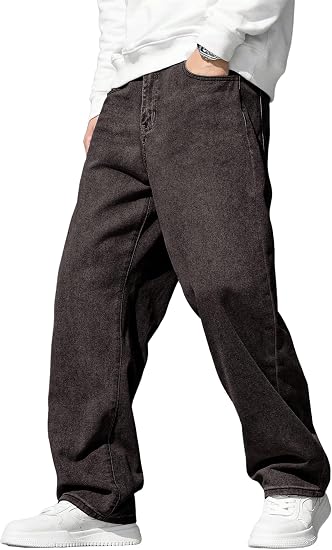 Mens Baggy Jeans Wide Leg Y2K Loose Fit Denim Pants | Vintage Relaxed Loose Fit, Stretch, Straight Leg, Skater Streetwear, 5 Pockets, Casual Carpenter Jean, Hip Hop