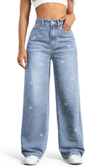 Straight Leg Jeans for Women,High Waisted Wide Leg Loose Stretchy Boyfriend Denim Pants Baggy Jeans for Women