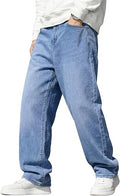 Mens Baggy Jeans Wide Leg Y2K Loose Fit Denim Pants | Vintage Relaxed Loose Fit, Stretch, Straight Leg, Skater Streetwear, 5 Pockets, Casual Carpenter Jean, Hip Hop