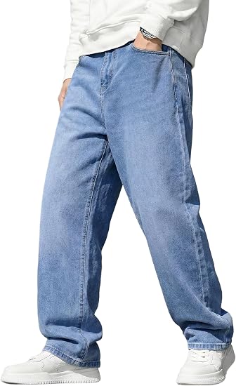Mens Baggy Jeans Wide Leg Y2K Loose Fit Denim Pants | Vintage Relaxed Loose Fit, Stretch, Straight Leg, Skater Streetwear, 5 Pockets, Casual Carpenter Jean, Hip Hop