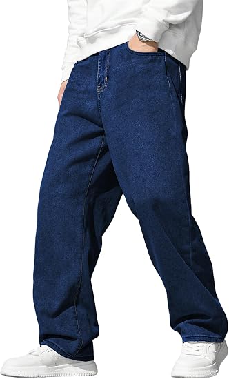 Mens Baggy Jeans Wide Leg Y2K Loose Fit Denim Pants | Vintage Relaxed Loose Fit, Stretch, Straight Leg, Skater Streetwear, 5 Pockets, Casual Carpenter Jean, Hip Hop