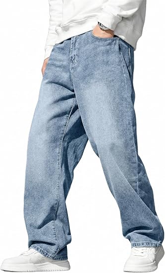 Mens Baggy Jeans Wide Leg Y2K Loose Fit Denim Pants | Vintage Relaxed Loose Fit, Stretch, Straight Leg, Skater Streetwear, 5 Pockets, Casual Carpenter Jean, Hip Hop