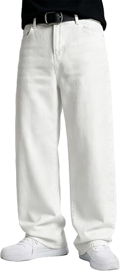 Mens Baggy Jeans Wide Leg Y2K Loose Fit Denim Pants | Vintage Relaxed Loose Fit, Stretch, Straight Leg, Skater Streetwear, 5 Pockets, Casual Carpenter Jean, Hip Hop