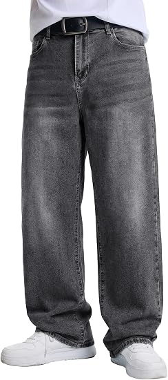 Mens Baggy Jeans Wide Leg Y2K Loose Fit Denim Pants | Vintage Relaxed Loose Fit, Stretch, Straight Leg, Skater Streetwear, 5 Pockets, Casual Carpenter Jean, Hip Hop