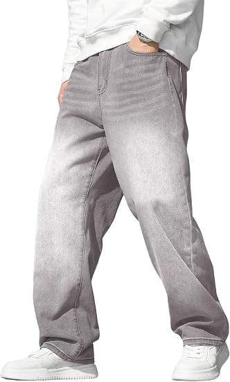 Mens Baggy Jeans Wide Leg Y2K Loose Fit Denim Pants | Vintage Relaxed Loose Fit, Stretch, Straight Leg, Skater Streetwear, 5 Pockets, Casual Carpenter Jean, Hip Hop