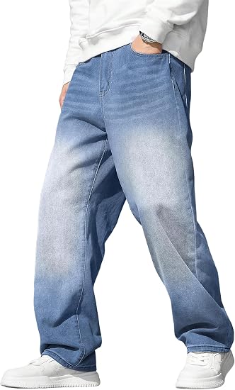Mens Baggy Jeans Wide Leg Y2K Loose Fit Denim Pants | Vintage Relaxed Loose Fit, Stretch, Straight Leg, Skater Streetwear, 5 Pockets, Casual Carpenter Jean, Hip Hop