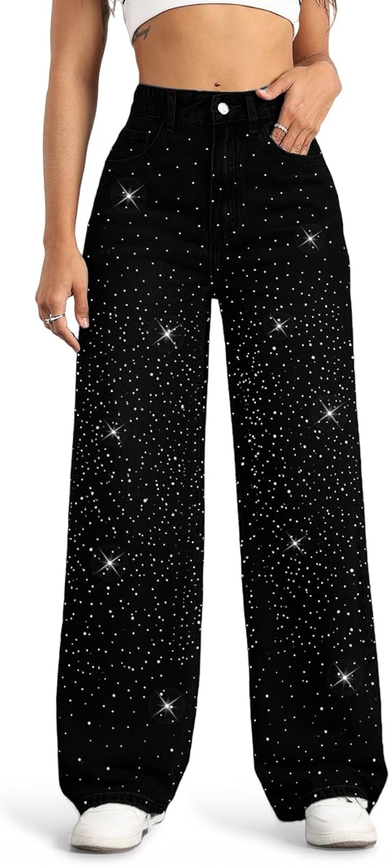 Straight Leg Jeans for Women,High Waisted Wide Leg Loose Stretchy Boyfriend Denim Pants Baggy Jeans for Women