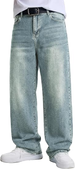 Mens Baggy Jeans Wide Leg Y2K Loose Fit Denim Pants | Vintage Relaxed Loose Fit, Stretch, Straight Leg, Skater Streetwear, 5 Pockets, Casual Carpenter Jean, Hip Hop