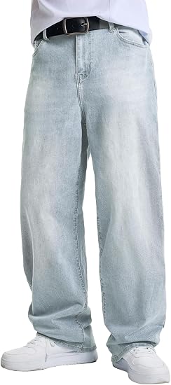 Mens Baggy Jeans Wide Leg Y2K Loose Fit Denim Pants | Vintage Relaxed Loose Fit, Stretch, Straight Leg, Skater Streetwear, 5 Pockets, Casual Carpenter Jean, Hip Hop