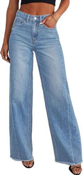 Wide Leg Jeans for Women Trendy High Waisted Stretchy Baggy Raw Hem Denim Palazzo Pants 2026 Spring Fall Clothes