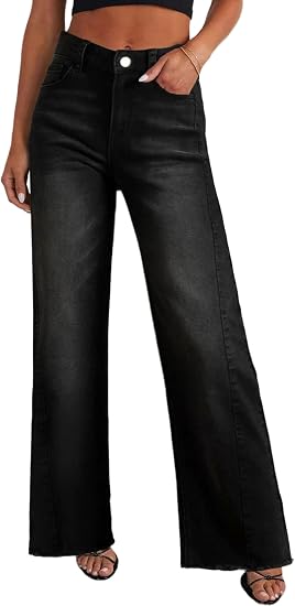 Wide Leg Jeans for Women Trendy High Waisted Stretchy Baggy Raw Hem Denim Palazzo Pants 2026 Spring Fall Clothes
