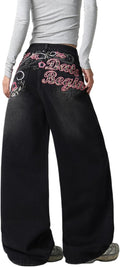 Baggy Women’s Wide Leg Jeans High Waisted Baggy Denim Pants Loose Fit Y2K Graphic Jeans Black
