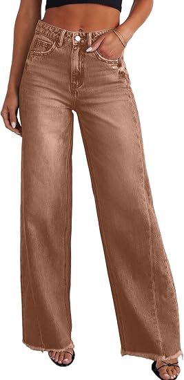 Wide Leg Jeans for Women Trendy High Waisted Stretchy Baggy Raw Hem Denim Palazzo Pants 2026 Spring Fall Clothes