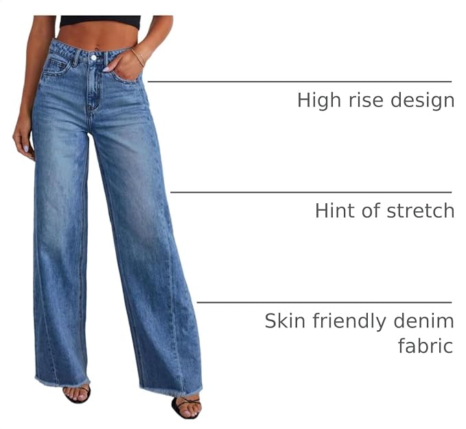 Wide Leg Jeans for Women Trendy High Waisted Stretchy Baggy Raw Hem Denim Palazzo Pants 2026 Spring Fall Clothes