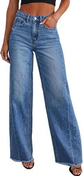 Wide Leg Jeans for Women Trendy High Waisted Stretchy Baggy Raw Hem Denim Palazzo Pants 2026 Spring Fall Clothes