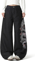 Baggy Women’s Wide Leg Jeans High Waisted Baggy Denim Pants Loose Fit Y2K Graphic Jeans Black