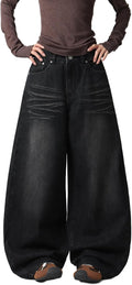 Baggy Women’s Wide Leg Jeans High Waisted Baggy Denim Pants Loose Fit Y2K Graphic Jeans Black
