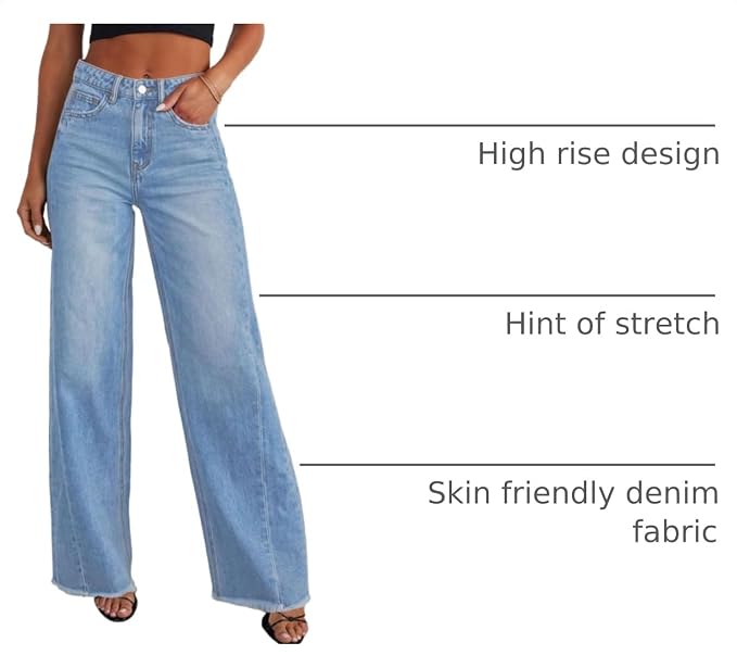Wide Leg Jeans for Women Trendy High Waisted Stretchy Baggy Raw Hem Denim Palazzo Pants 2026 Spring Fall Clothes
