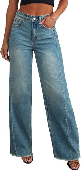 Straight Leg Jeans for Women,High Waisted Wide Leg Loose Stretchyfriend Denim Pants Bagy Bogy Jeans for Women