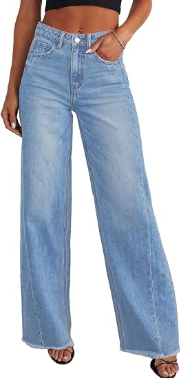 Wide Leg Jeans for Women Trendy High Waisted Stretchy Baggy Raw Hem Denim Palazzo Pants 2026 Spring Fall Clothes