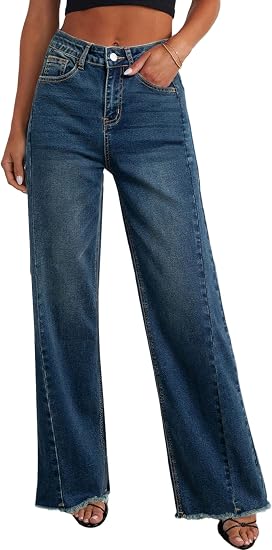 Wide Leg Jeans for Women Trendy High Waisted Stretchy Baggy Raw Hem Denim Palazzo Pants 2026 Spring Fall Clothes