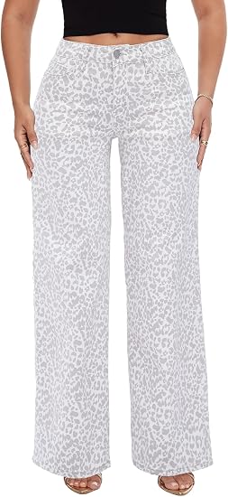 Mid-Low Rise Baggy Jeans Wide Leg for Women Distressed Pants Stretchy Bottom Lady Basic Comfortable Denim
