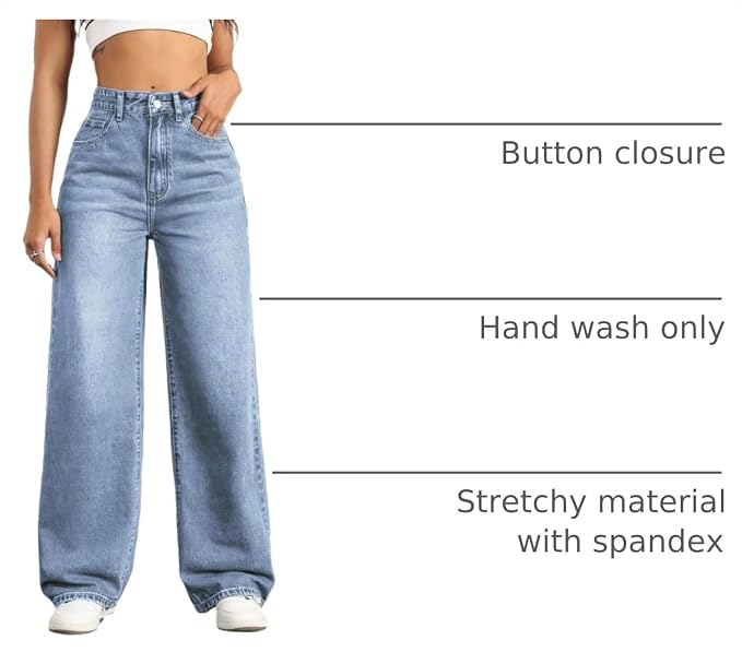 Straight Leg Jeans for Women,High Waisted Wide Leg Loose Stretchy Boyfriend Denim Pants Baggy Jeans for Women